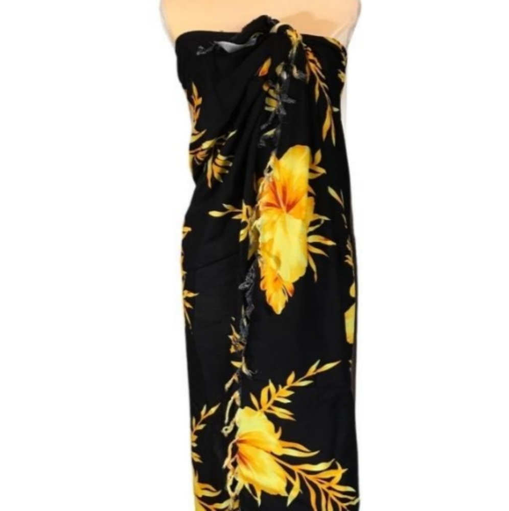 New Yellow and Black Floral Sarong Wrap